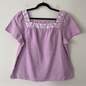 Talbots Embroidered Butterfly Milkmaid Top Lilac XL Petite Boho Y2K Coquette